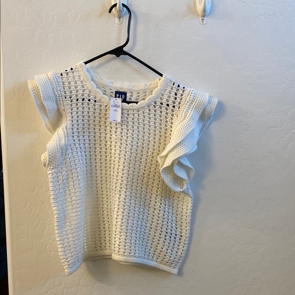 Gap New With Tags White Knit Ruffle Sleeve Top